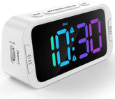Digital Dual Alarm Clock for Bedroom: RGB Electric Clock with USB Charger for Kids Teens - Dimmable Clock with Weekday Weekend Mode for Bedside Desk