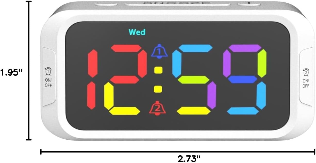 Digital Dual Alarm Clock for Bedroom: RGB Electric Clock with USB Charger for Kids Teens - Dimmable Clock with Weekday Weekend Mode for Bedside Desk
