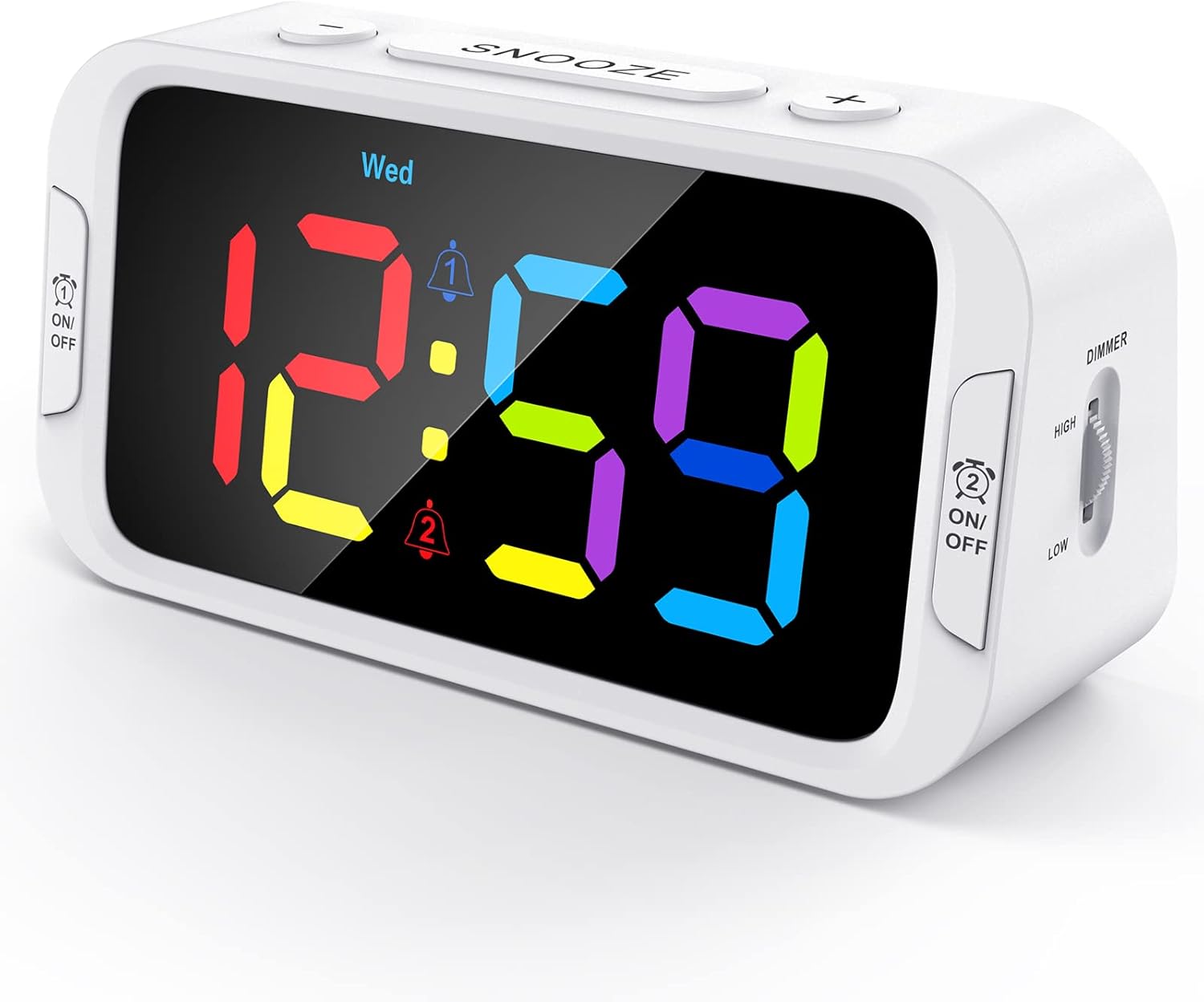 Digital Dual Alarm Clock for Bedroom: RGB Electric Clock with USB Charger for Kids Teens - Dimmable Clock with Weekday Weekend Mode for Bedside Desk