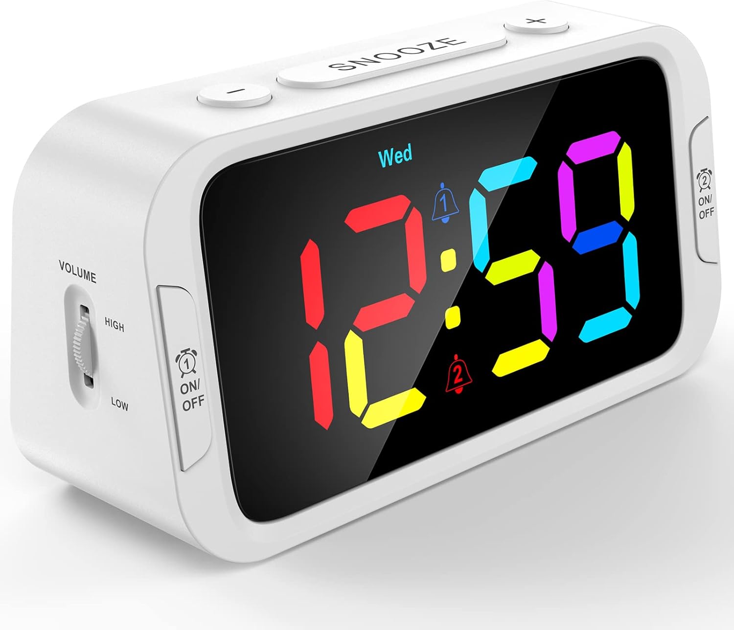 Digital Dual Alarm Clock for Bedroom: RGB Electric Clock with USB Charger for Kids Teens - Dimmable Clock with Weekday Weekend Mode for Bedside Desk