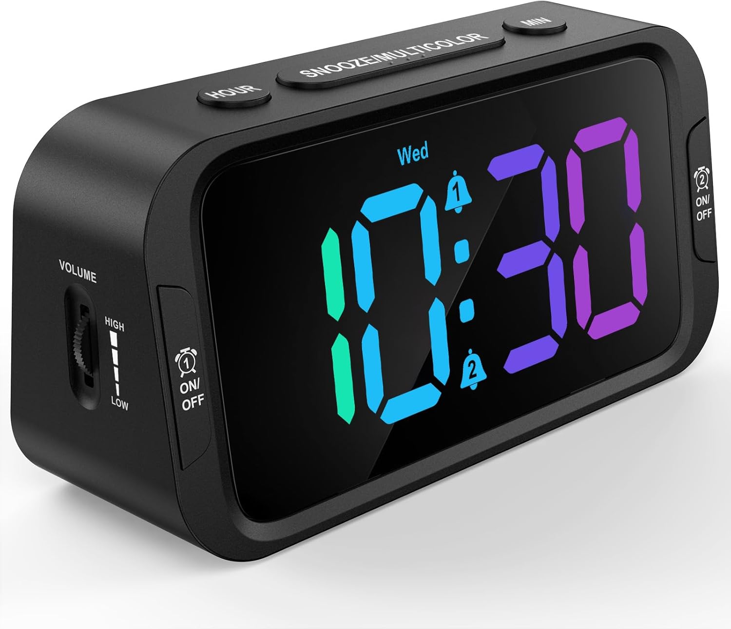 Digital Dual Alarm Clock for Bedroom: RGB Electric Clock with USB Charger for Kids Teens - Dimmable Clock with Weekday Weekend Mode for Bedside Desk