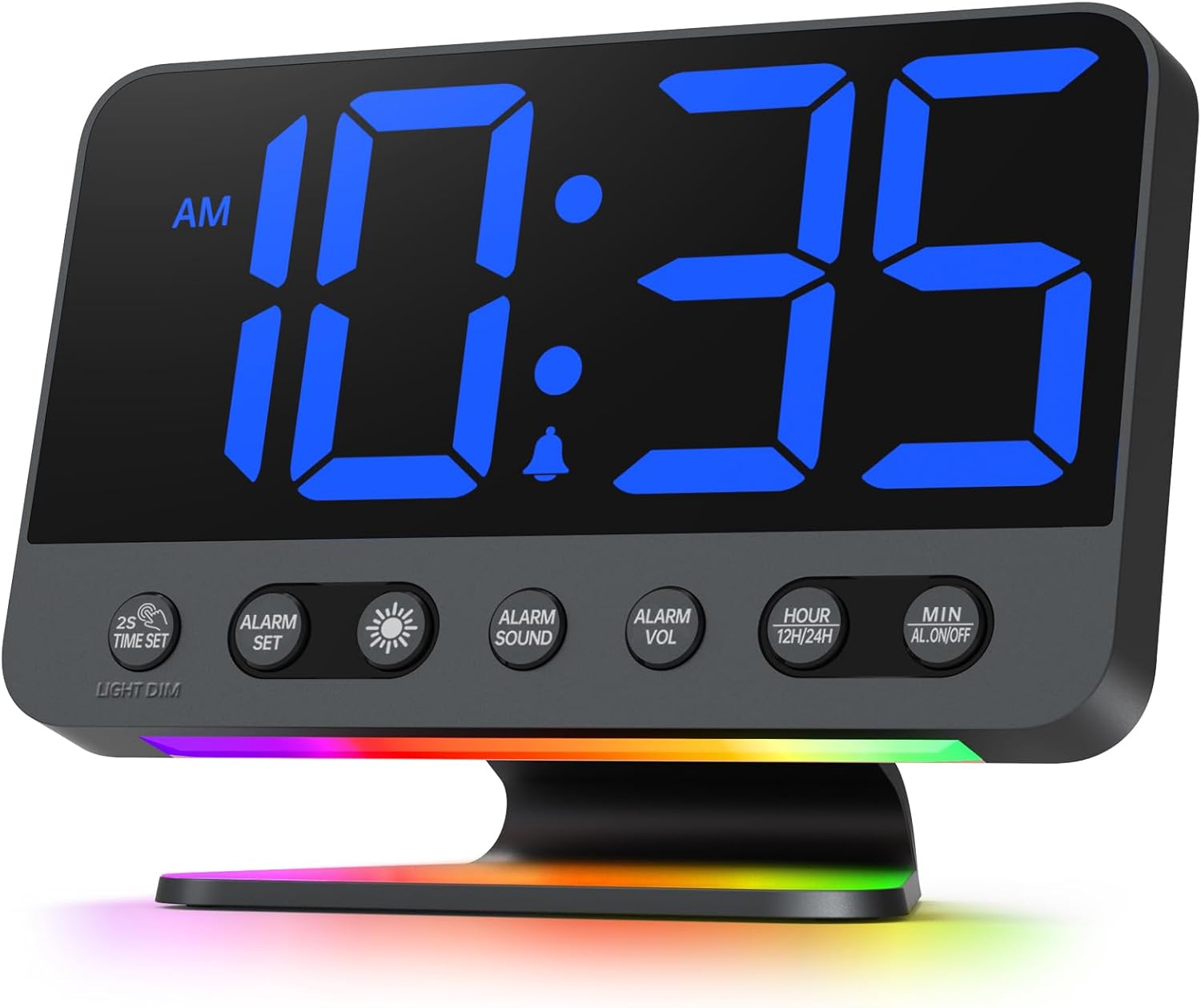 Digital Alarm Clocks for Bedrooms: Large Bold Number 5 Brightness Dimmer - Easy to Read Across The Room - 5 Alarm Sound 8 Night Light - Silver