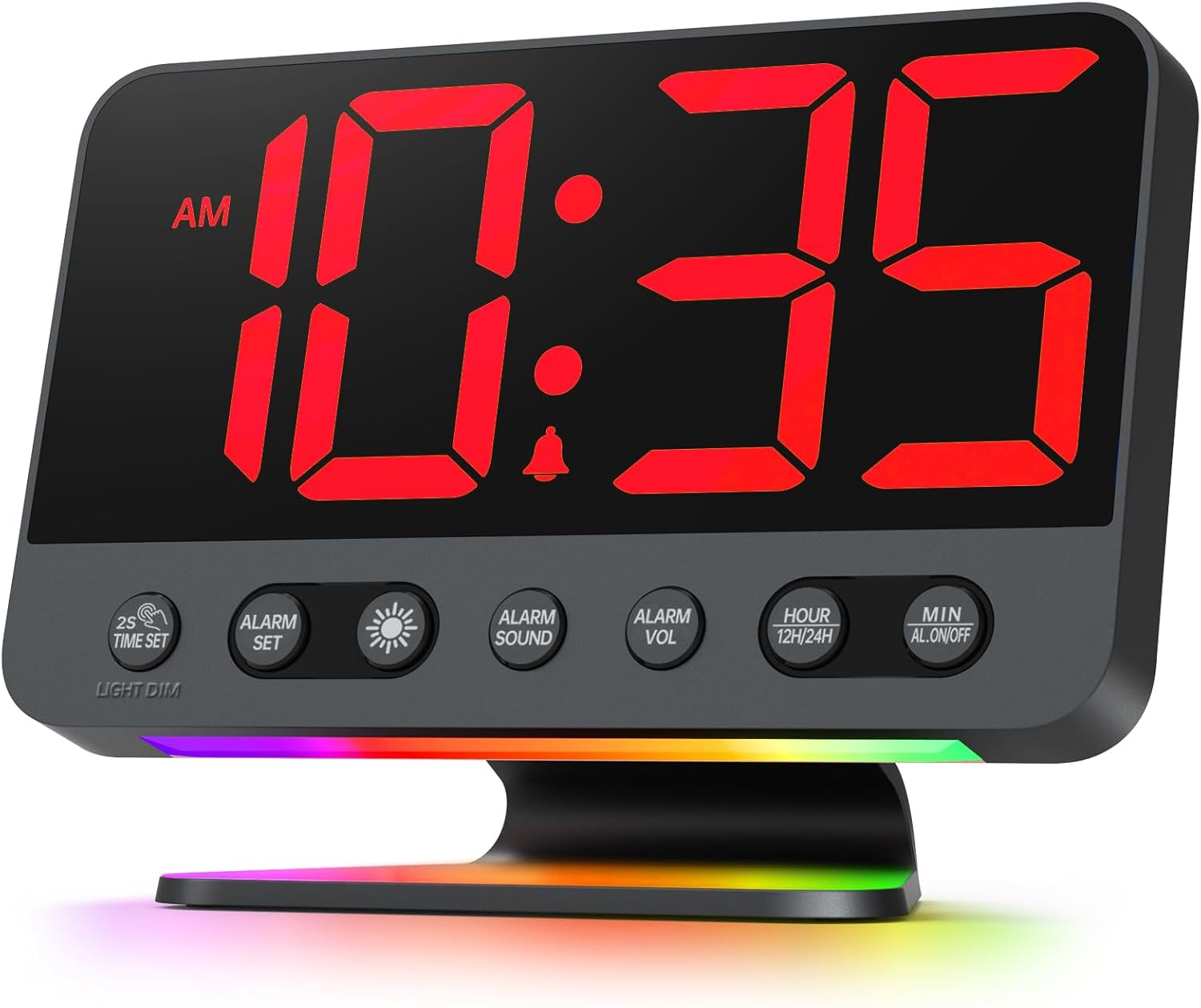 Digital Alarm Clocks for Bedrooms: Large Bold Number 5 Brightness Dimmer - Easy to Read Across The Room - 5 Alarm Sound 8 Night Light - Silver