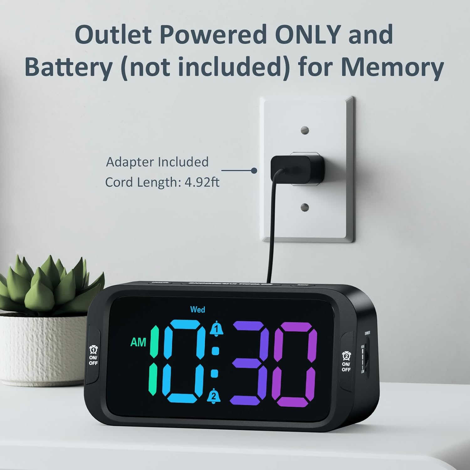 Digital Dual Alarm Clock for Bedroom: RGB Electric Clock with USB Charger for Kids Teens - Dimmable Clock with Weekday Weekend Mode for Bedside Desk
