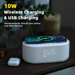 Sound Machine Alarm Clock Wireless Charger: Bluetooth 10W Stereo Sound Speaker Bedroom - White Noise Machine for Sleeping with 21 Soothing Sounds