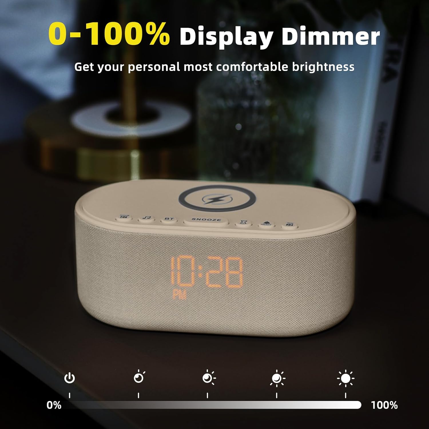Sound Machine Alarm Clock Wireless Charger: Bluetooth 10W Stereo Sound Speaker Bedroom - White Noise Machine for Sleeping with 21 Soothing Sounds