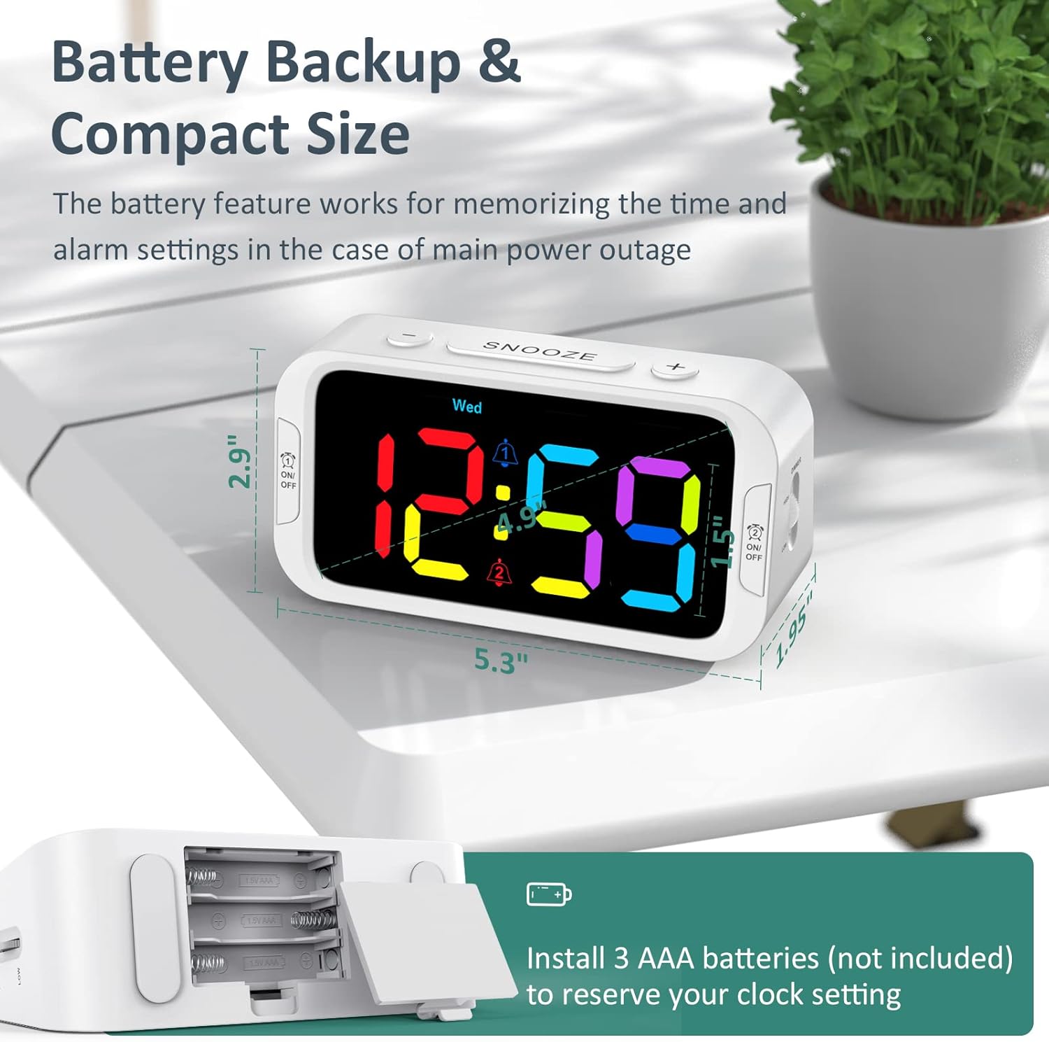 Digital Dual Alarm Clock for Bedroom: RGB Electric Clock with USB Charger for Kids Teens - Dimmable Clock with Weekday Weekend Mode for Bedside Desk