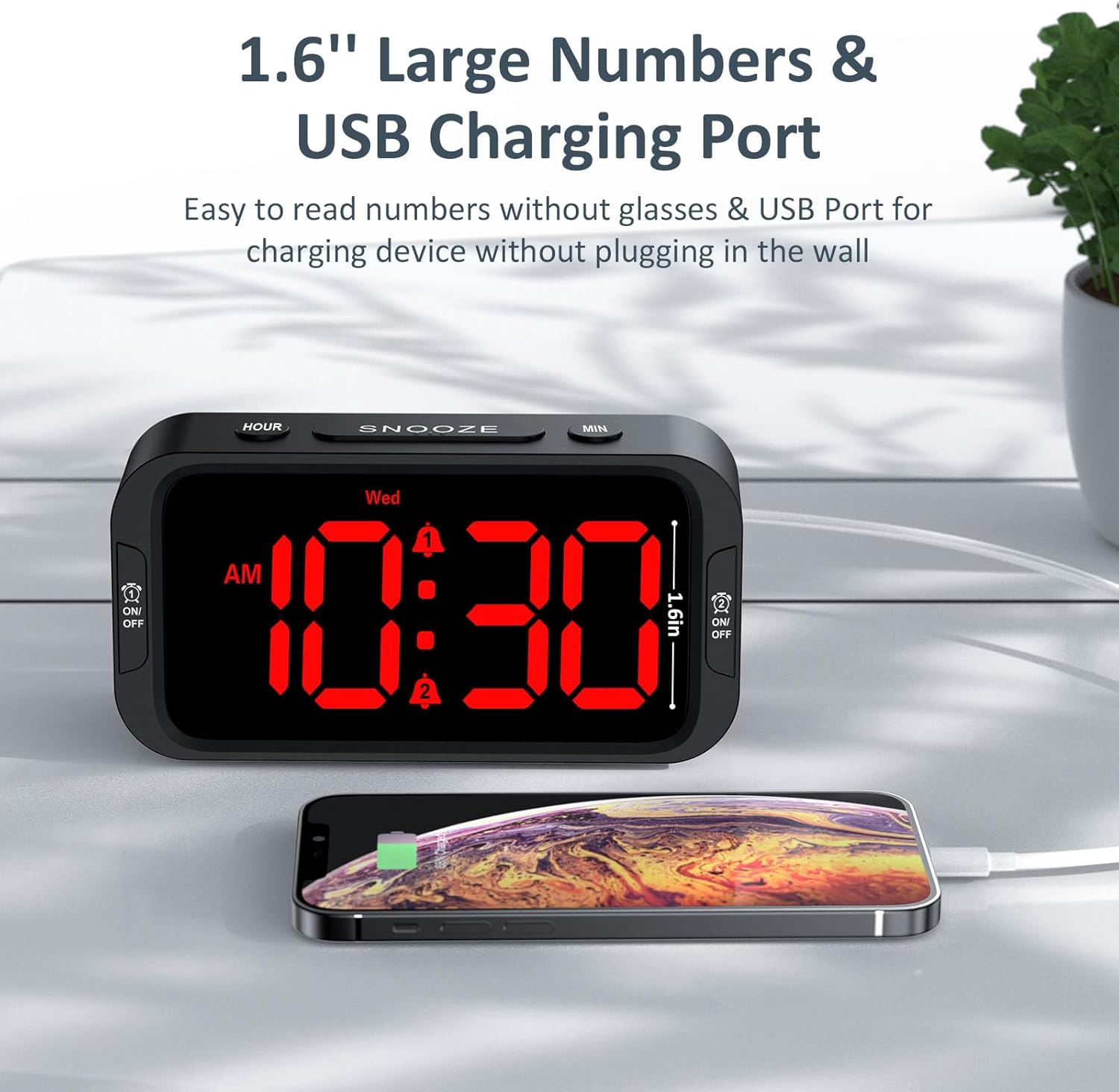 Digital Dual Alarm Clock for Bedroom: RGB Electric Clock with USB Charger for Kids Teens - Dimmable Clock with Weekday Weekend Mode for Bedside Desk