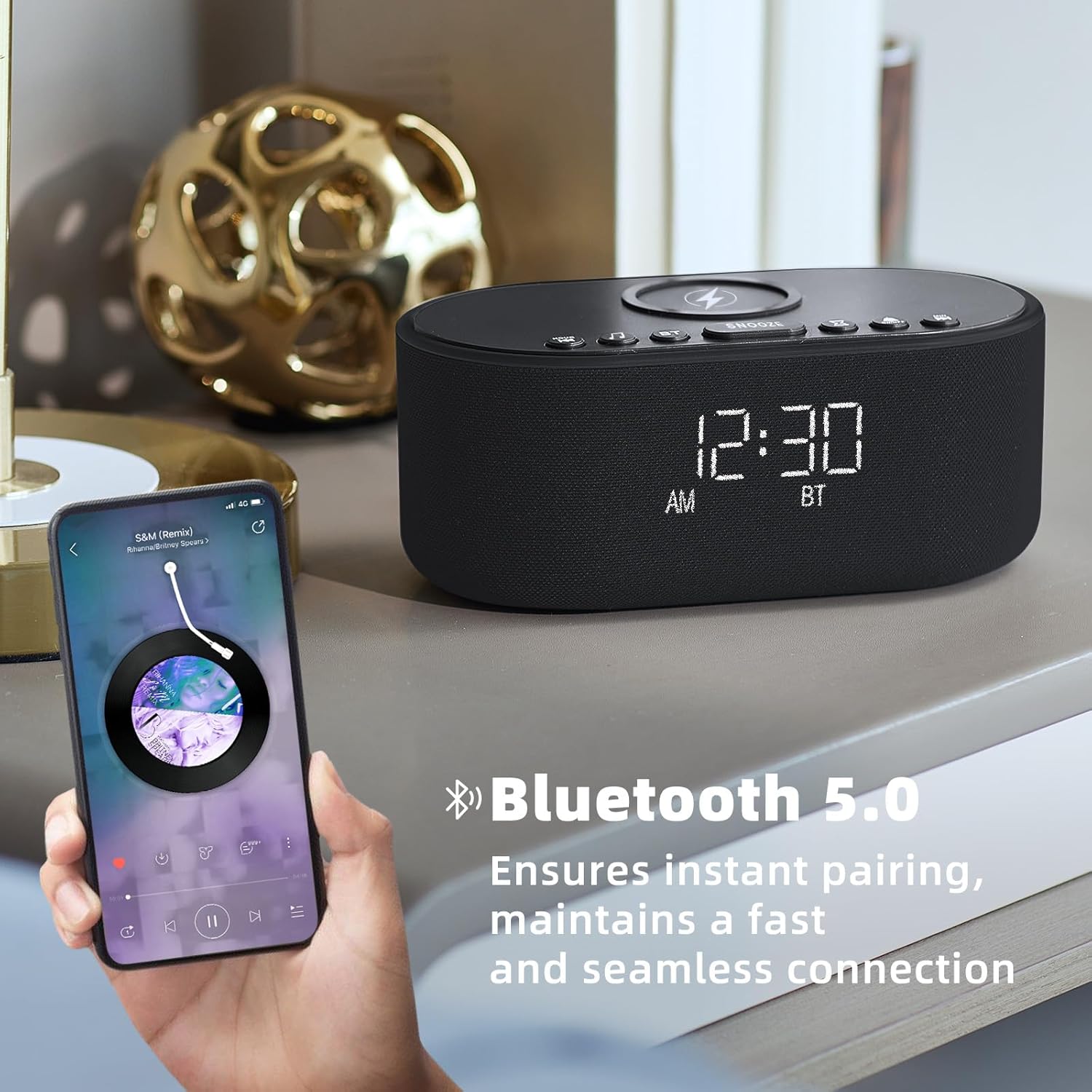Sound Machine Alarm Clock Wireless Charger: Bluetooth 10W Stereo Sound Speaker Bedroom - White Noise Machine for Sleeping with 21 Soothing Sounds