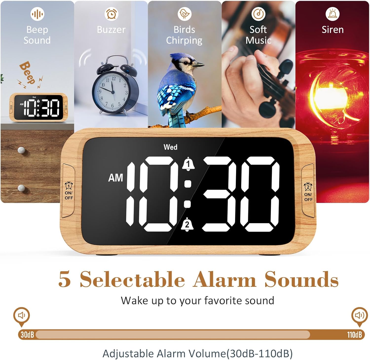 Digital Dual Alarm Clock for Bedroom: RGB Electric Clock with USB Charger for Kids Teens - Dimmable Clock with Weekday Weekend Mode for Bedside Desk