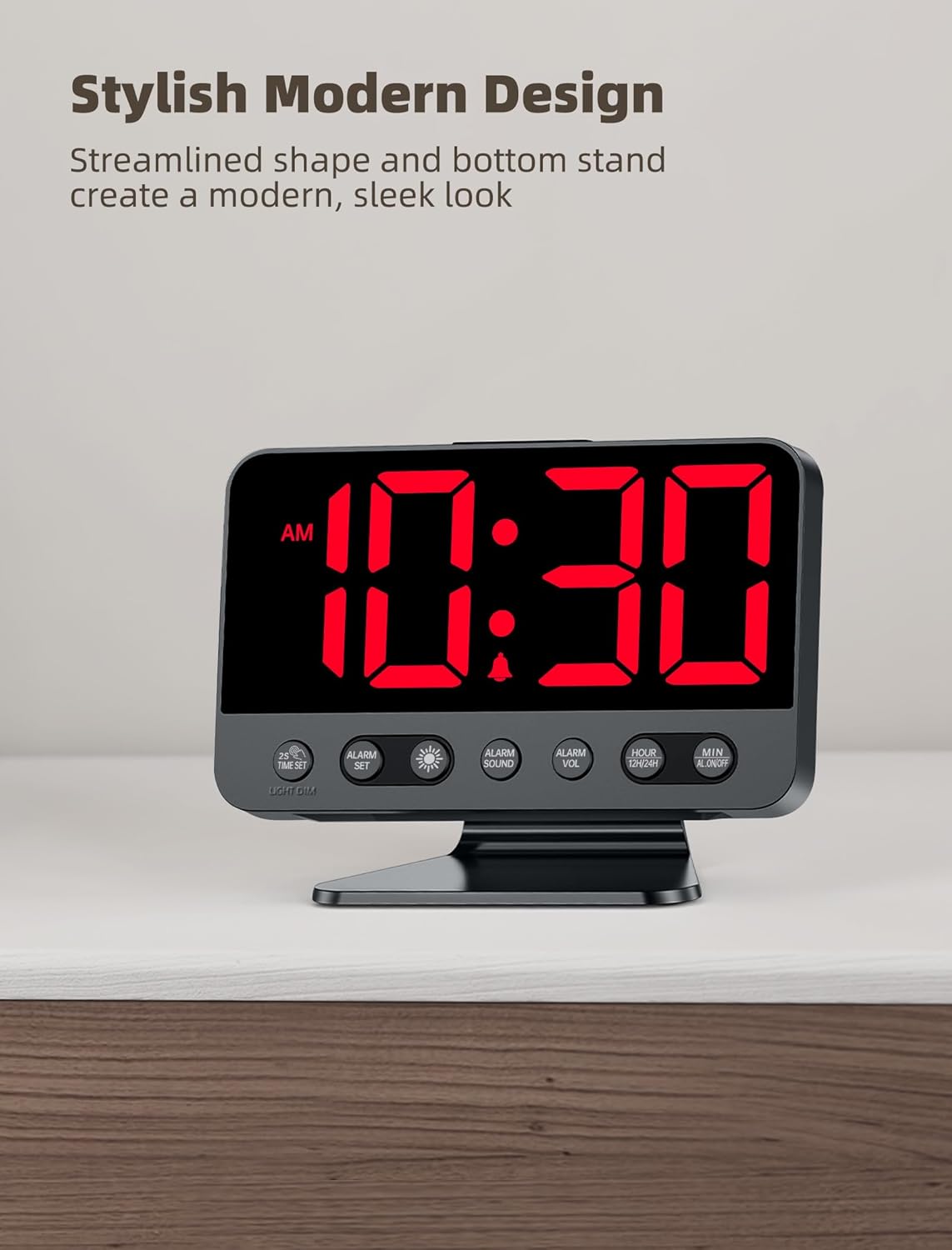 Digital Alarm Clocks for Bedrooms: Large Bold Number 5 Brightness Dimmer - Easy to Read Across The Room - 5 Alarm Sound 8 Night Light - Silver