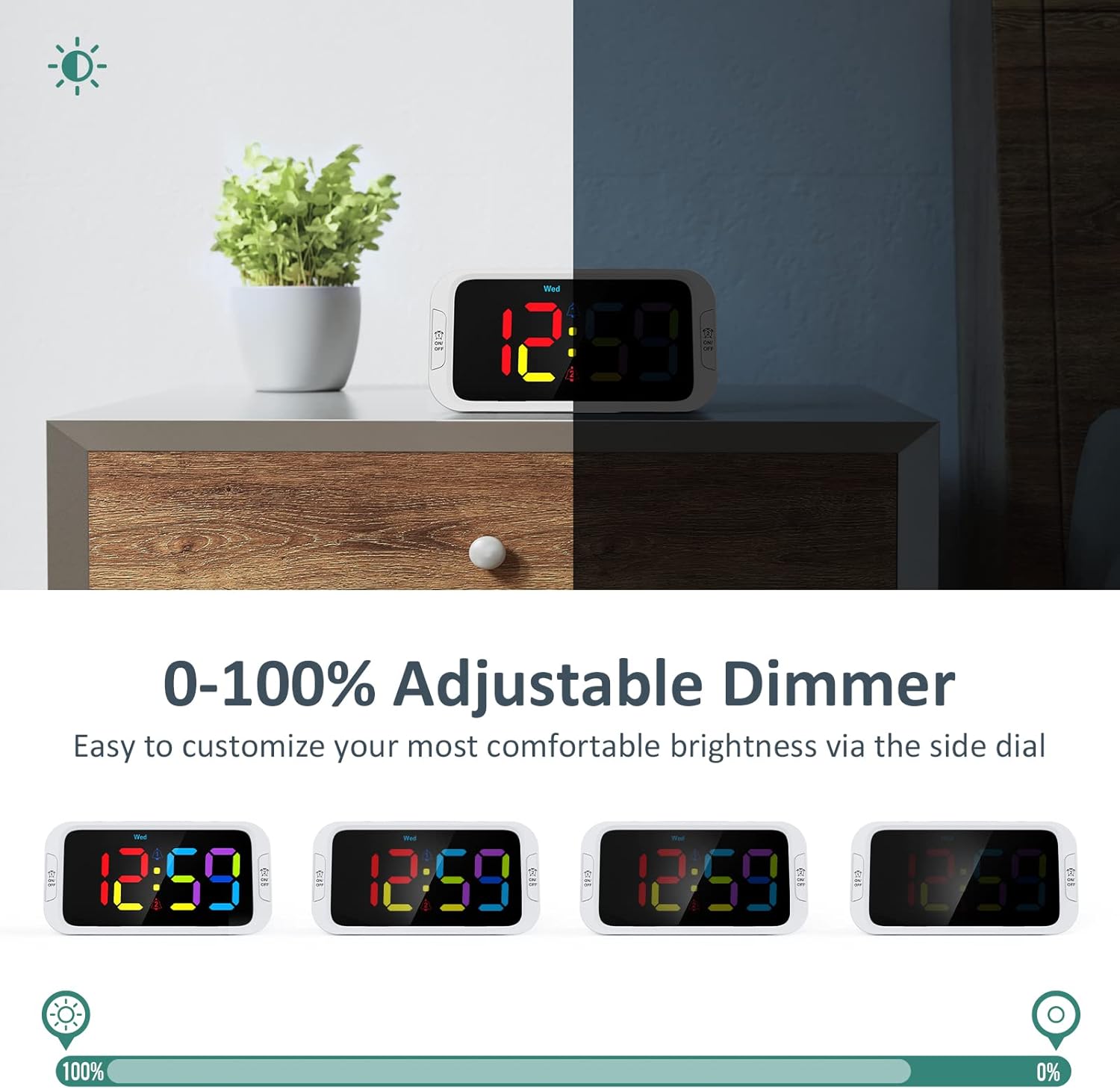 Digital Dual Alarm Clock for Bedroom: RGB Electric Clock with USB Charger for Kids Teens - Dimmable Clock with Weekday Weekend Mode for Bedside Desk