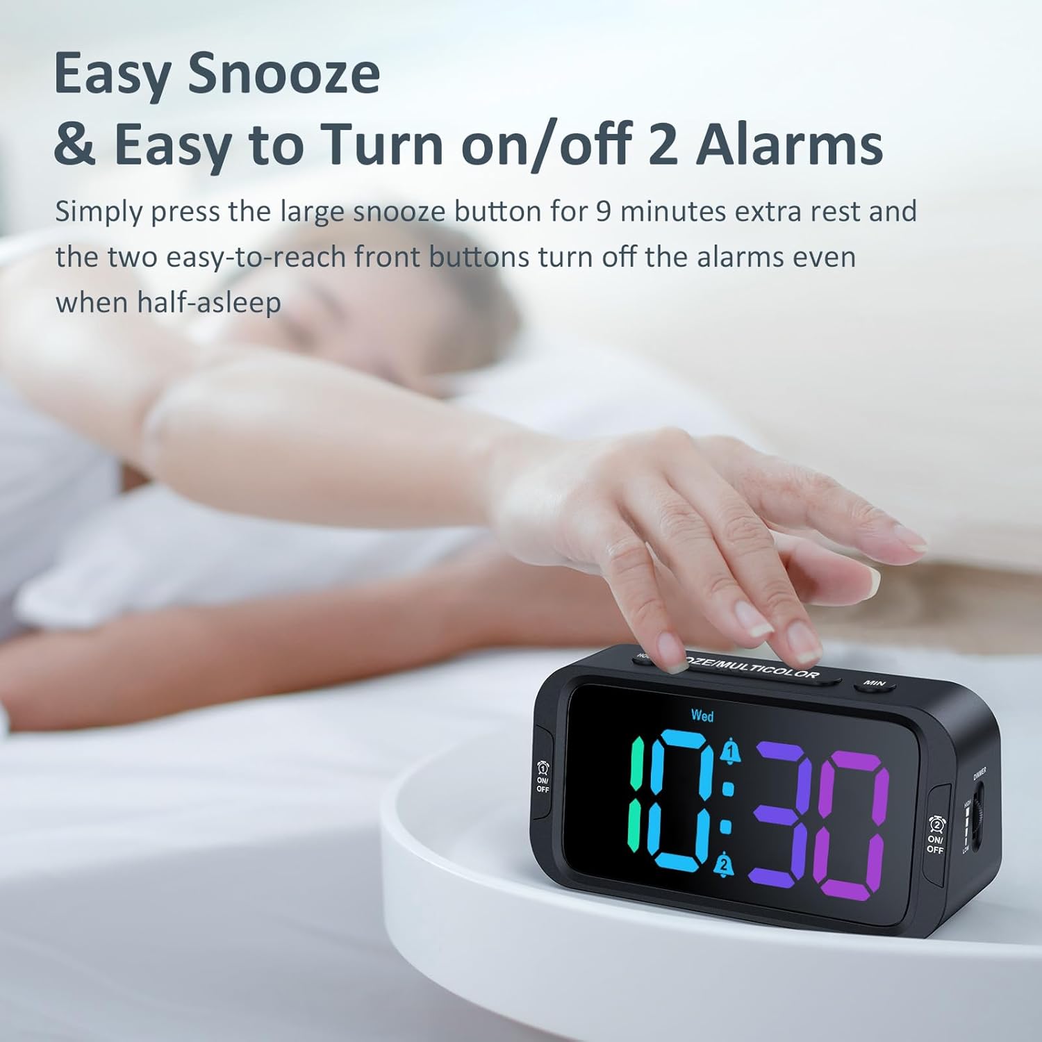 Digital Dual Alarm Clock for Bedroom: RGB Electric Clock with USB Charger for Kids Teens - Dimmable Clock with Weekday Weekend Mode for Bedside Desk