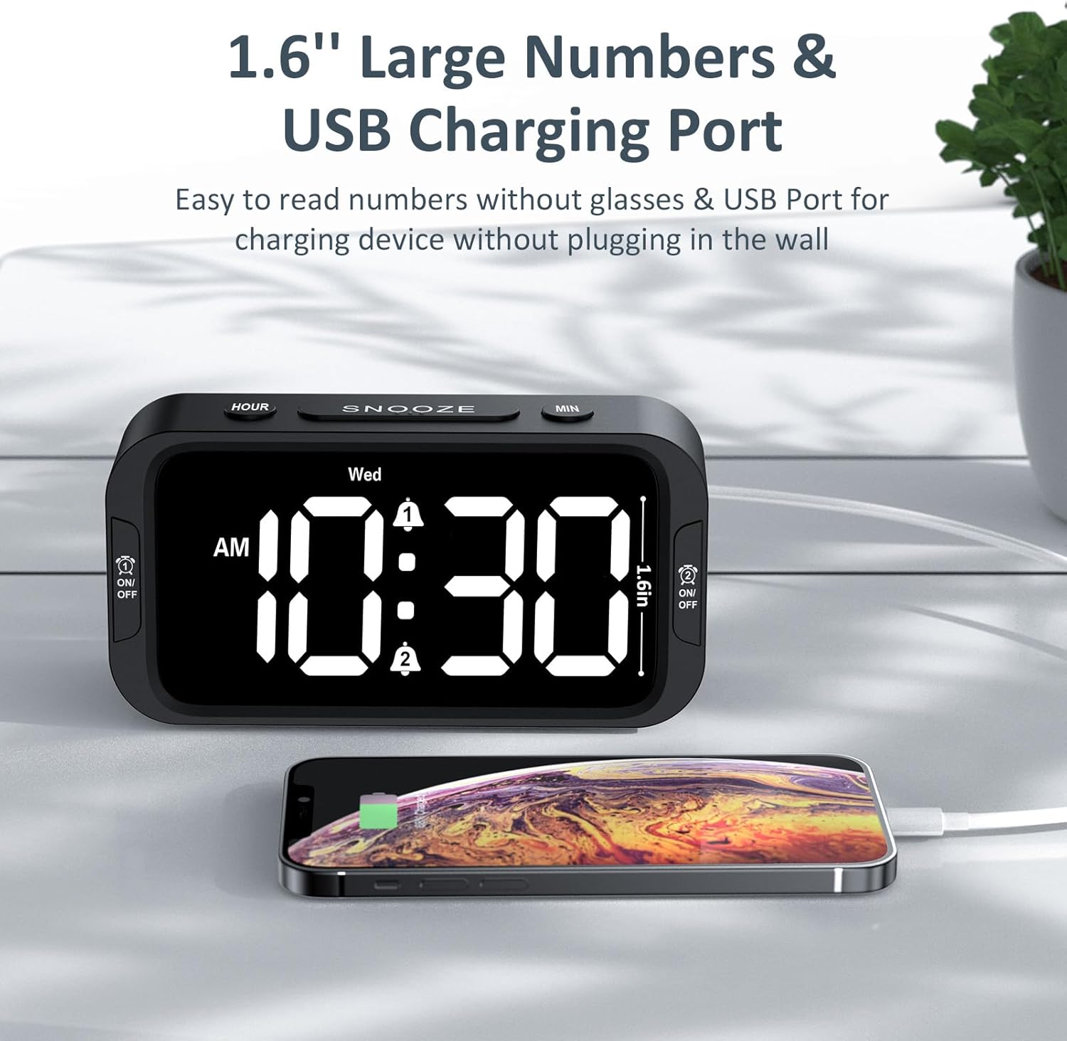 Digital Dual Alarm Clock for Bedroom: RGB Electric Clock with USB Charger for Kids Teens - Dimmable Clock with Weekday Weekend Mode for Bedside Desk