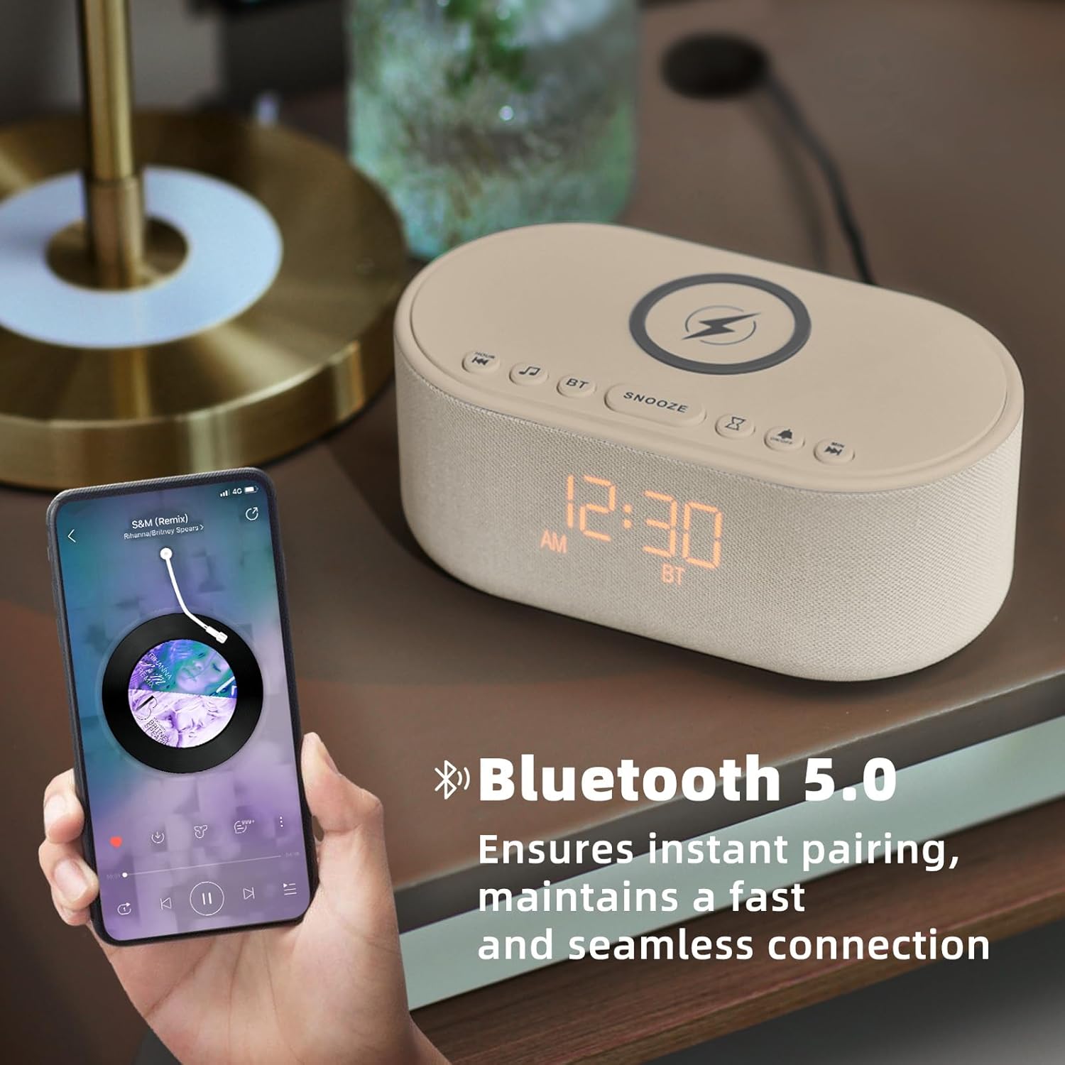 Sound Machine Alarm Clock Wireless Charger: Bluetooth 10W Stereo Sound Speaker Bedroom - White Noise Machine for Sleeping with 21 Soothing Sounds