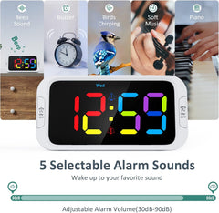 Digital Dual Alarm Clock for Bedroom: RGB Electric Clock with USB Charger for Kids Teens - Dimmable Clock with Weekday Weekend Mode for Bedside Desk