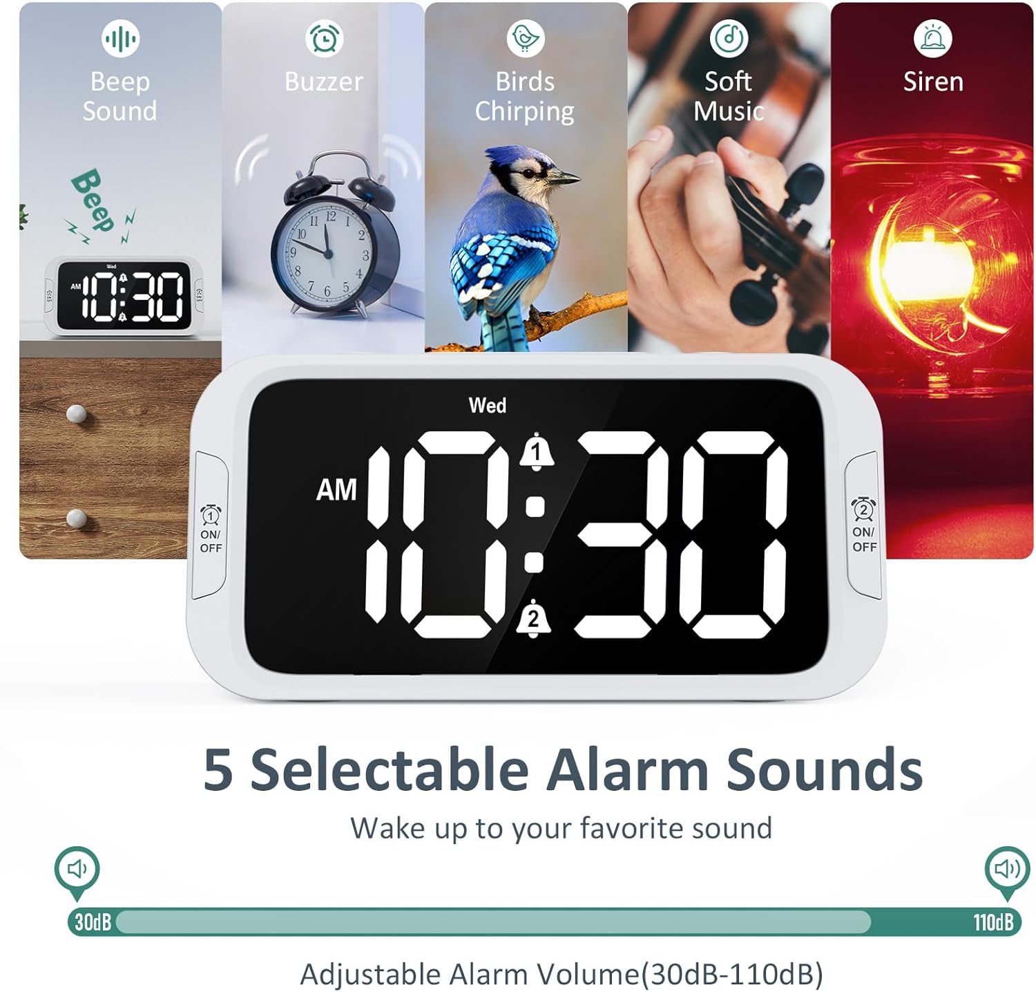 Digital Dual Alarm Clock for Bedroom: RGB Electric Clock with USB Charger for Kids Teens - Dimmable Clock with Weekday Weekend Mode for Bedside Desk