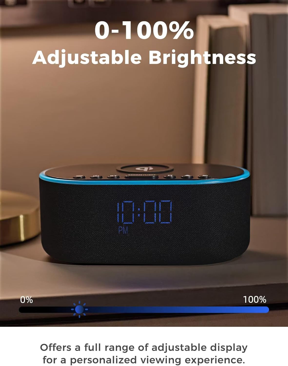 Wireless Charging Alarm Clock Radio: Qi Certified Fast Wireless Charger for iPhone Samsung - 10W Stereo Bluetooth Speaker - Dimmable Digital Clock with FM Radio for Bedroom Gray