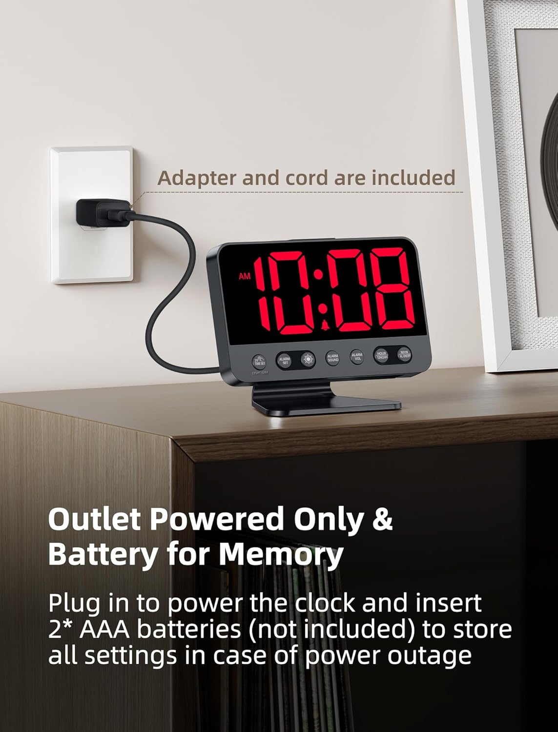 Digital Alarm Clocks for Bedrooms: Large Bold Number 5 Brightness Dimmer - Easy to Read Across The Room - 5 Alarm Sound 8 Night Light - Silver