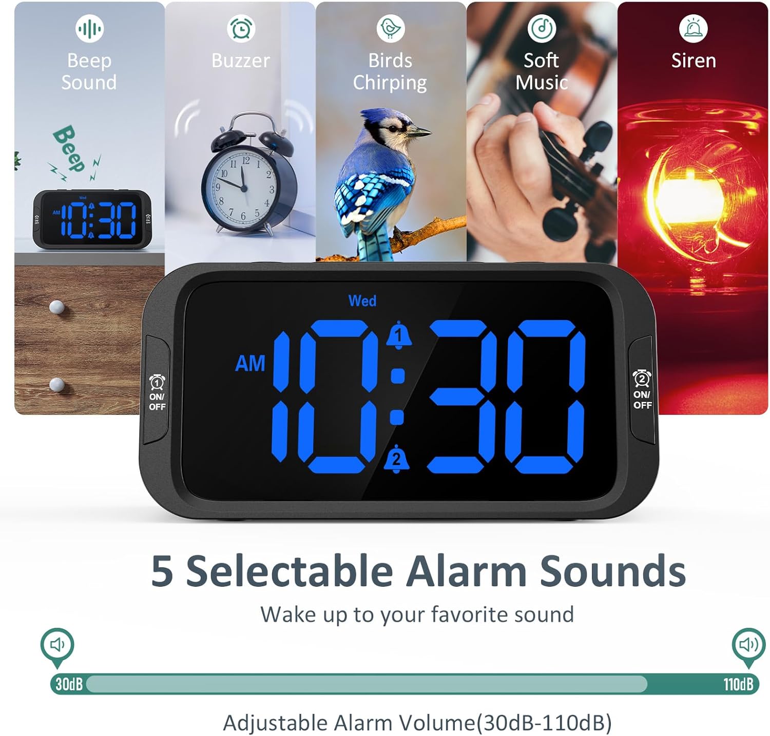 Digital Dual Alarm Clock for Bedroom: RGB Electric Clock with USB Charger for Kids Teens - Dimmable Clock with Weekday Weekend Mode for Bedside Desk