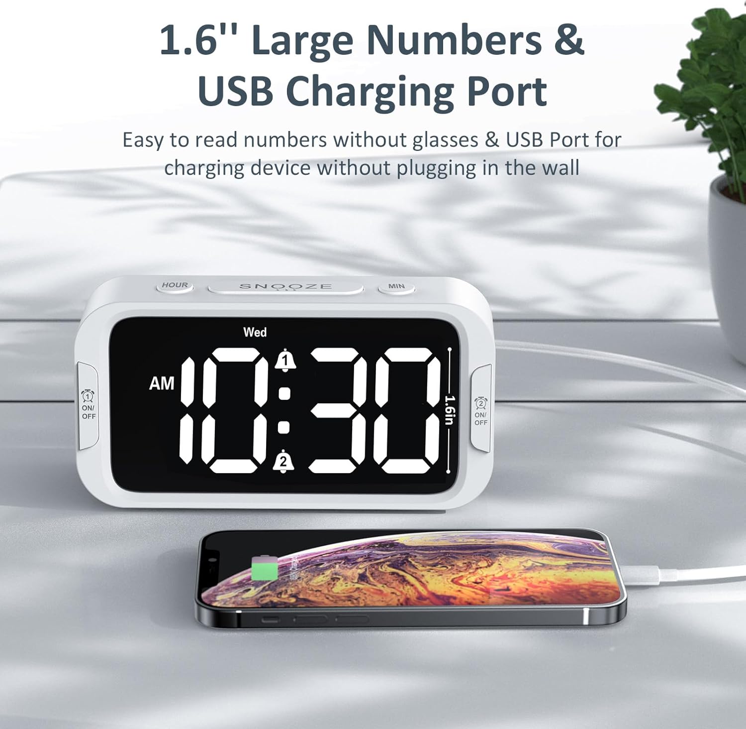Digital Dual Alarm Clock for Bedroom: RGB Electric Clock with USB Charger for Kids Teens - Dimmable Clock with Weekday Weekend Mode for Bedside Desk
