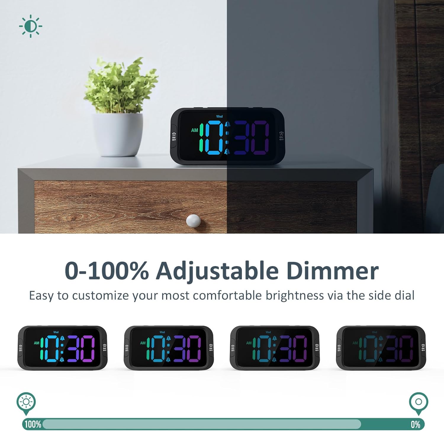 Digital Dual Alarm Clock for Bedroom: RGB Electric Clock with USB Charger for Kids Teens - Dimmable Clock with Weekday Weekend Mode for Bedside Desk
