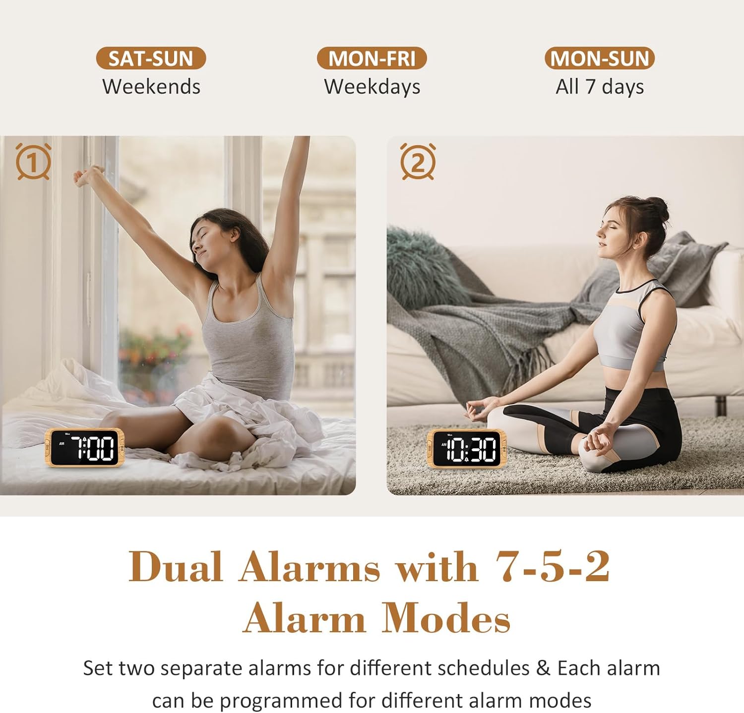Digital Dual Alarm Clock for Bedroom: RGB Electric Clock with USB Charger for Kids Teens - Dimmable Clock with Weekday Weekend Mode for Bedside Desk
