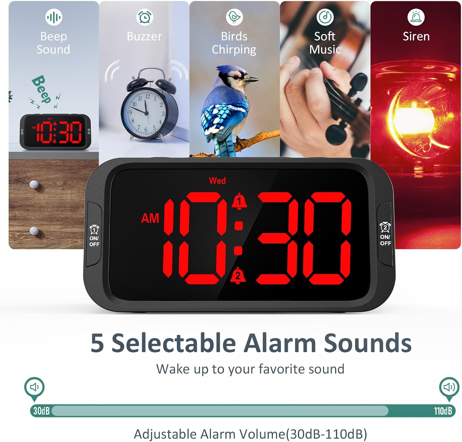 Digital Dual Alarm Clock for Bedroom: RGB Electric Clock with USB Charger for Kids Teens - Dimmable Clock with Weekday Weekend Mode for Bedside Desk