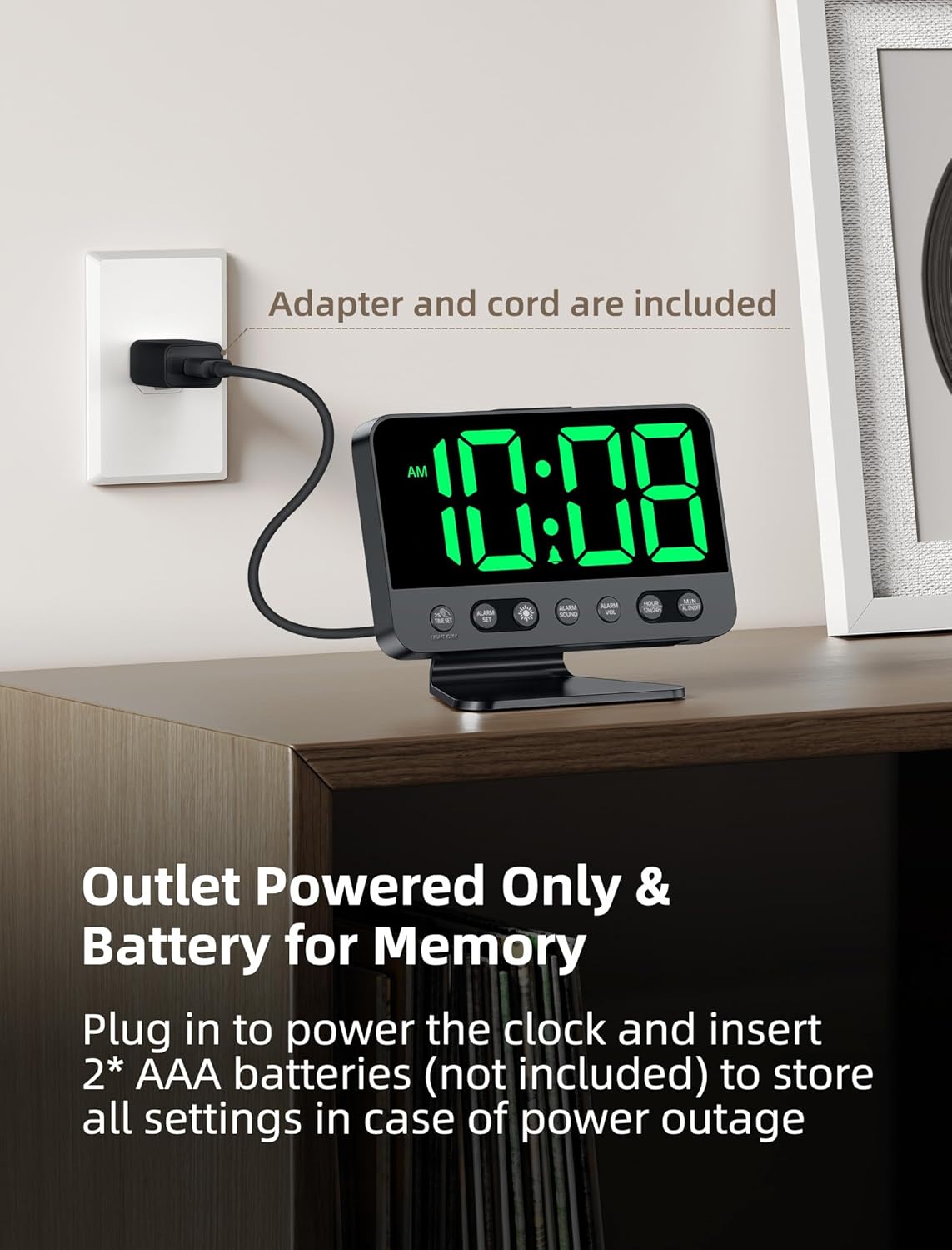 Digital Alarm Clocks for Bedrooms: Large Bold Number 5 Brightness Dimmer - Easy to Read Across The Room - 5 Alarm Sound 8 Night Light - Silver