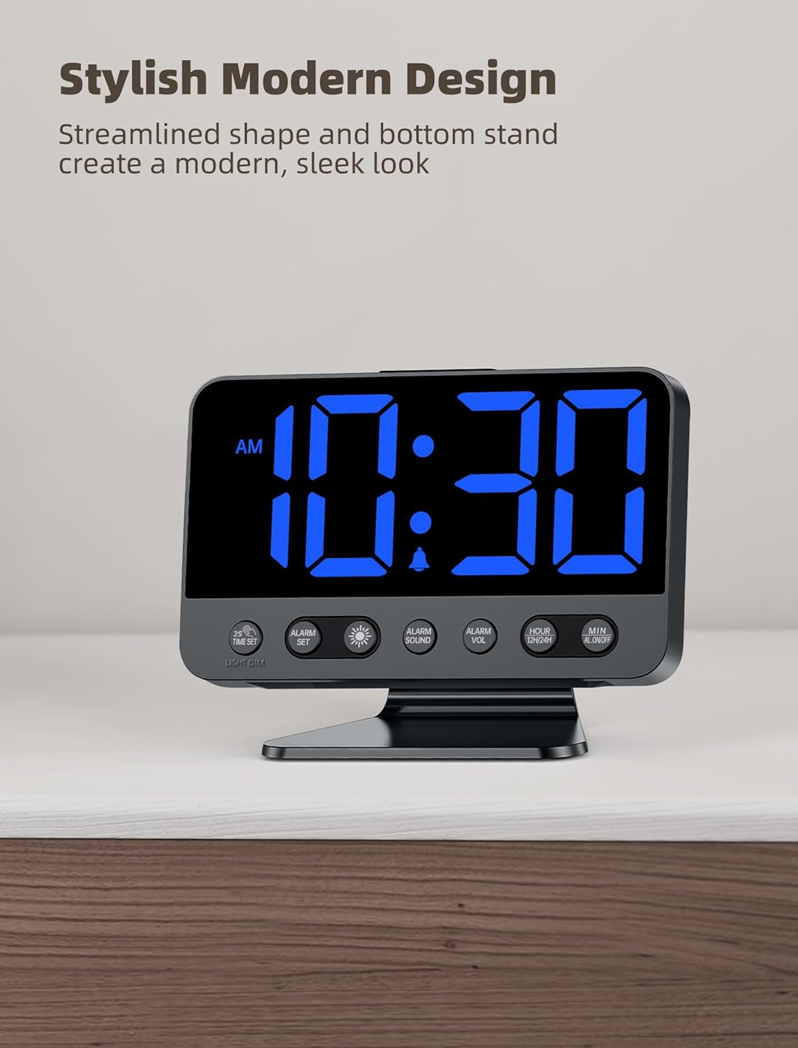 Digital Alarm Clocks for Bedrooms: Large Bold Number 5 Brightness Dimmer - Easy to Read Across The Room - 5 Alarm Sound 8 Night Light - Silver
