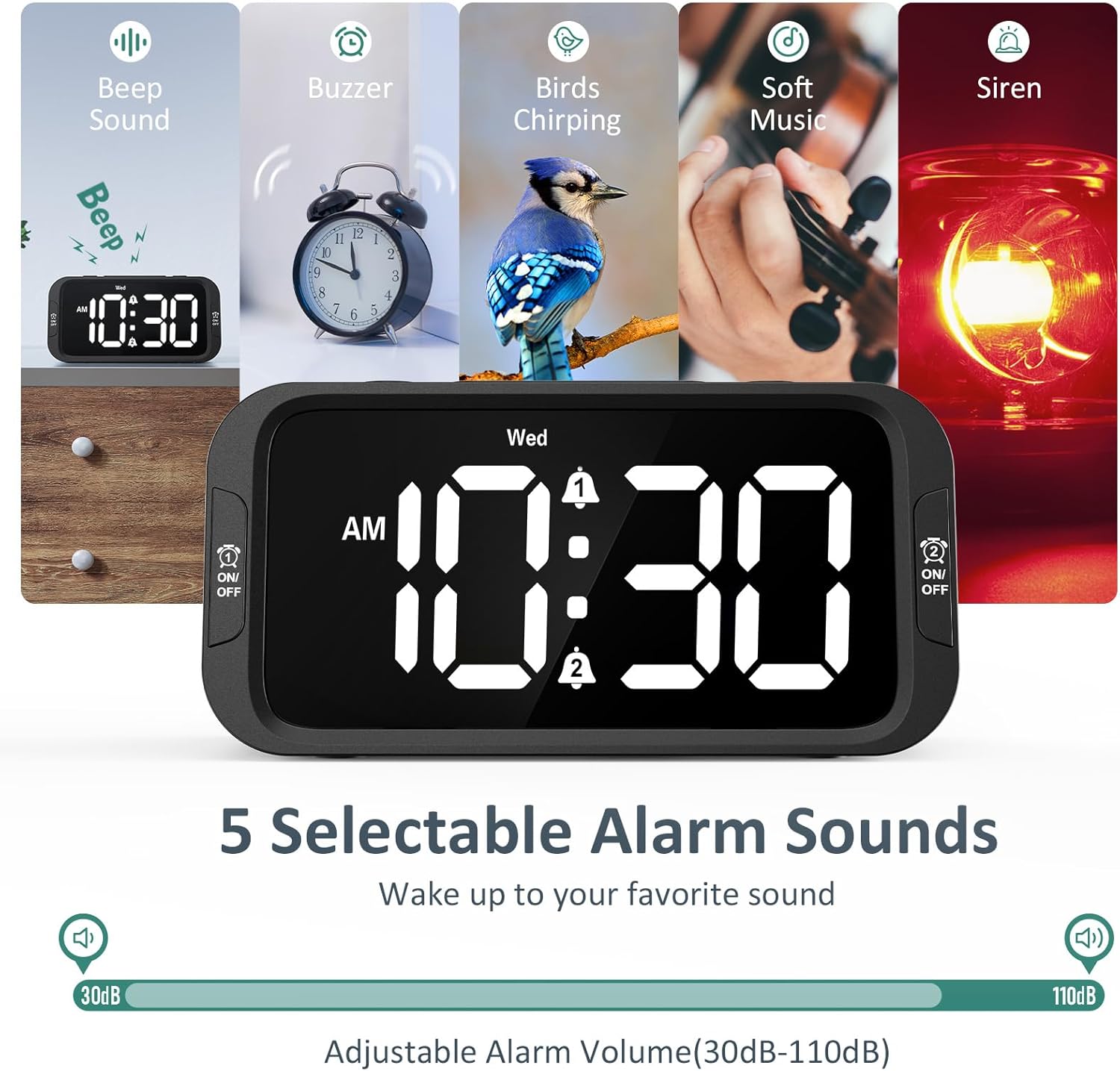 Digital Dual Alarm Clock for Bedroom: RGB Electric Clock with USB Charger for Kids Teens - Dimmable Clock with Weekday Weekend Mode for Bedside Desk