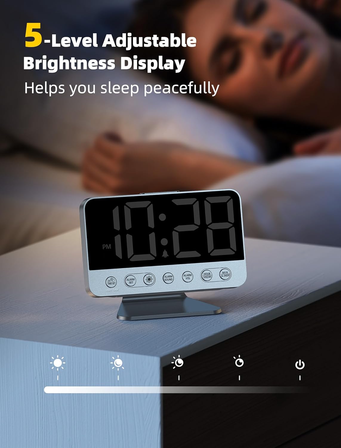 Digital Alarm Clocks for Bedrooms: Large Bold Number 5 Brightness Dimmer - Easy to Read Across The Room - 5 Alarm Sound 8 Night Light - Red
