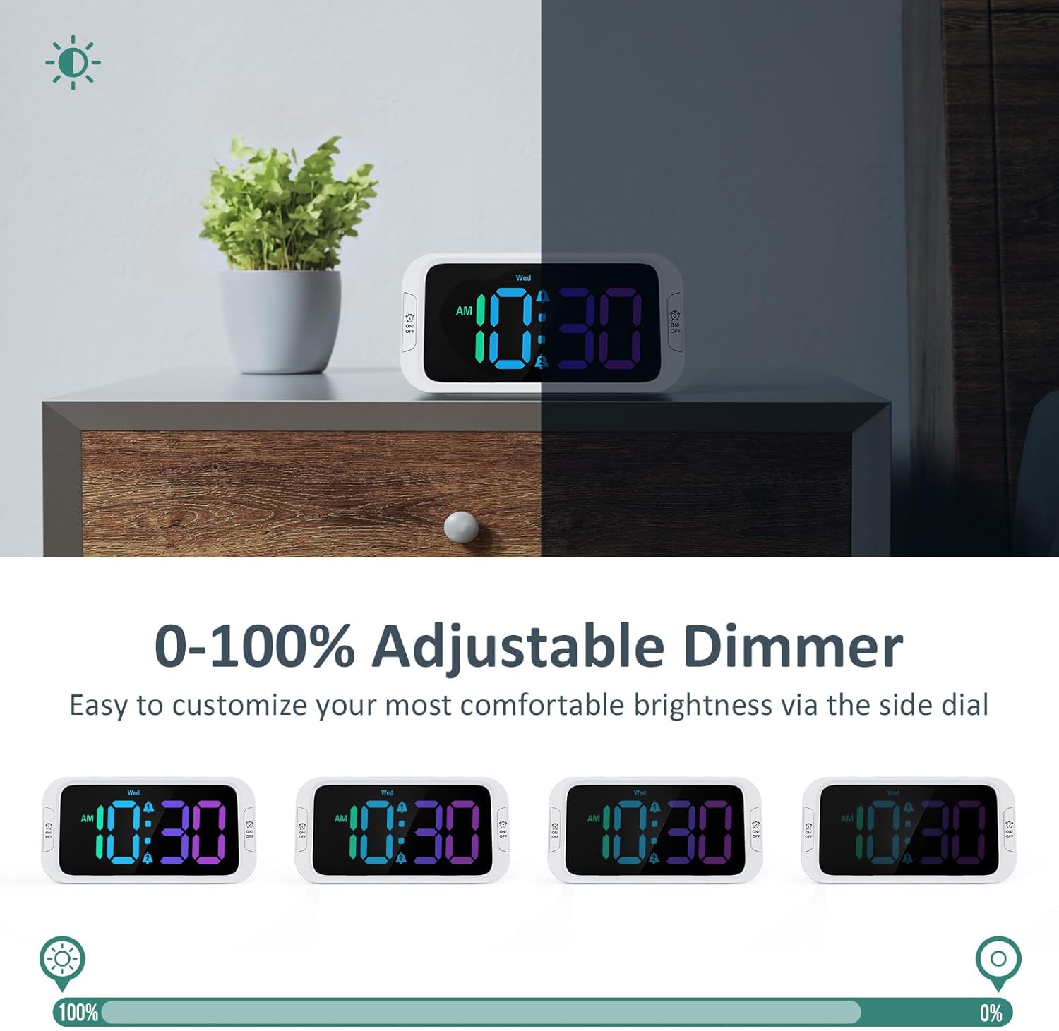 Digital Dual Alarm Clock for Bedroom: RGB Electric Clock with USB Charger for Kids Teens - Dimmable Clock with Weekday Weekend Mode for Bedside Desk