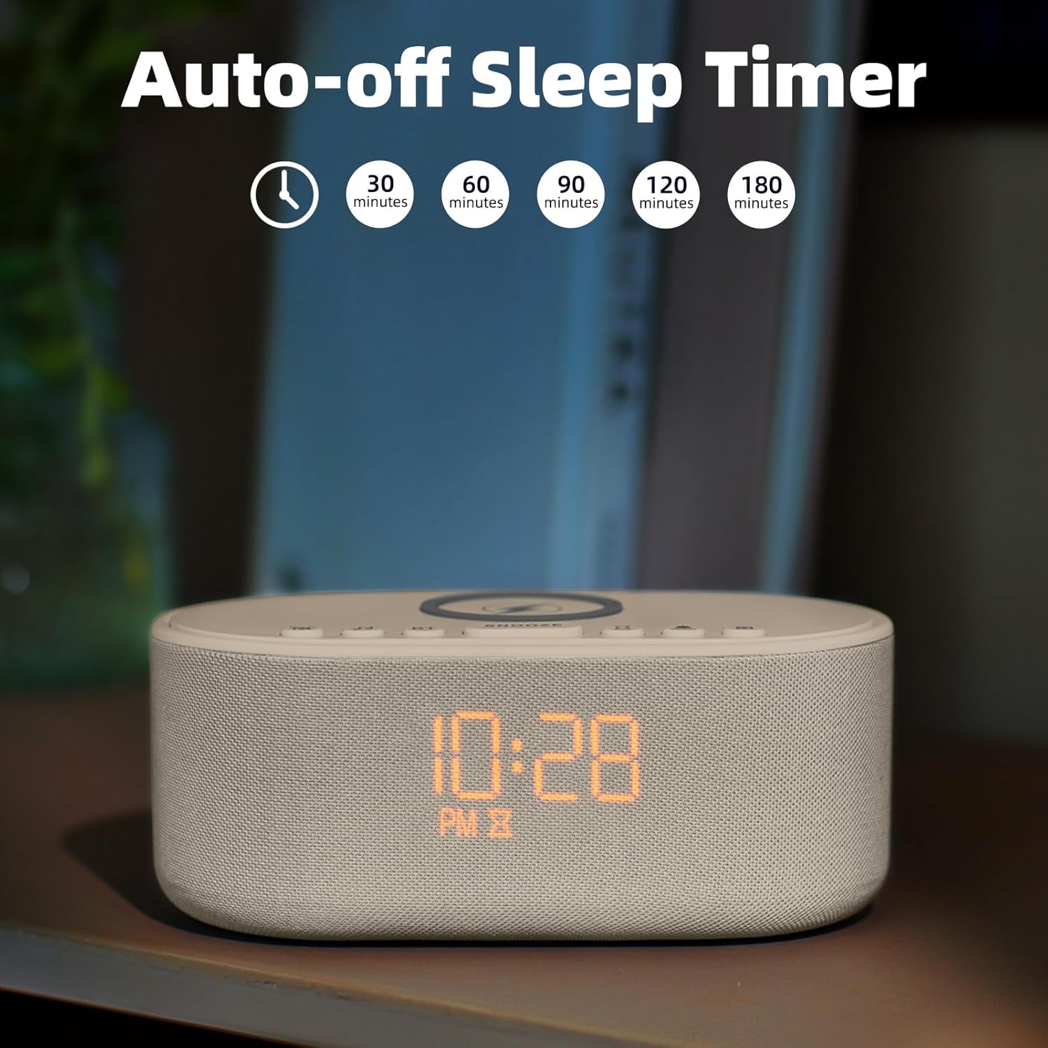 Sound Machine Alarm Clock Wireless Charger: Bluetooth 10W Stereo Sound Speaker Bedroom - White Noise Machine for Sleeping with 21 Soothing Sounds