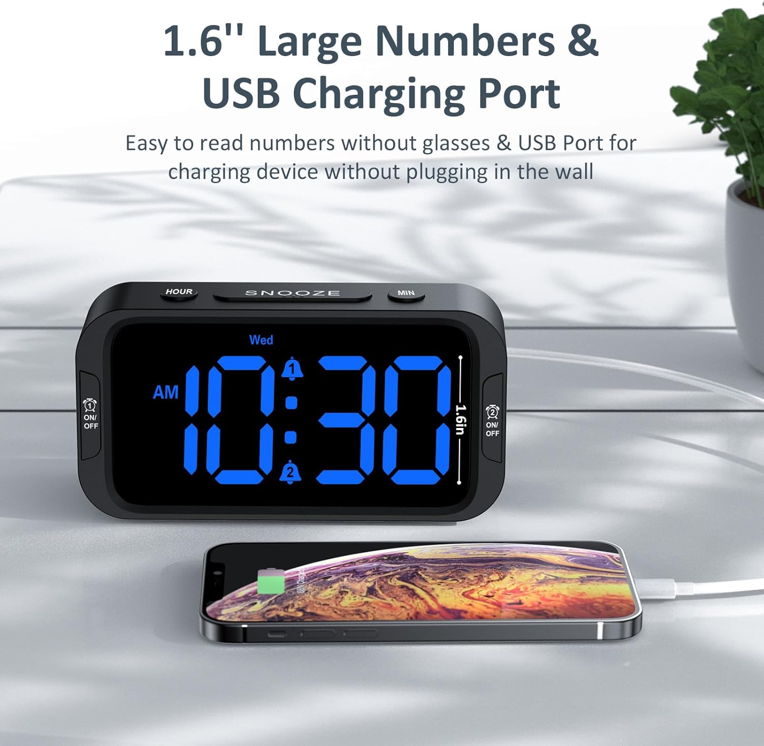 Digital Dual Alarm Clock for Bedroom: RGB Electric Clock with USB Charger for Kids Teens - Dimmable Clock with Weekday Weekend Mode for Bedside Desk