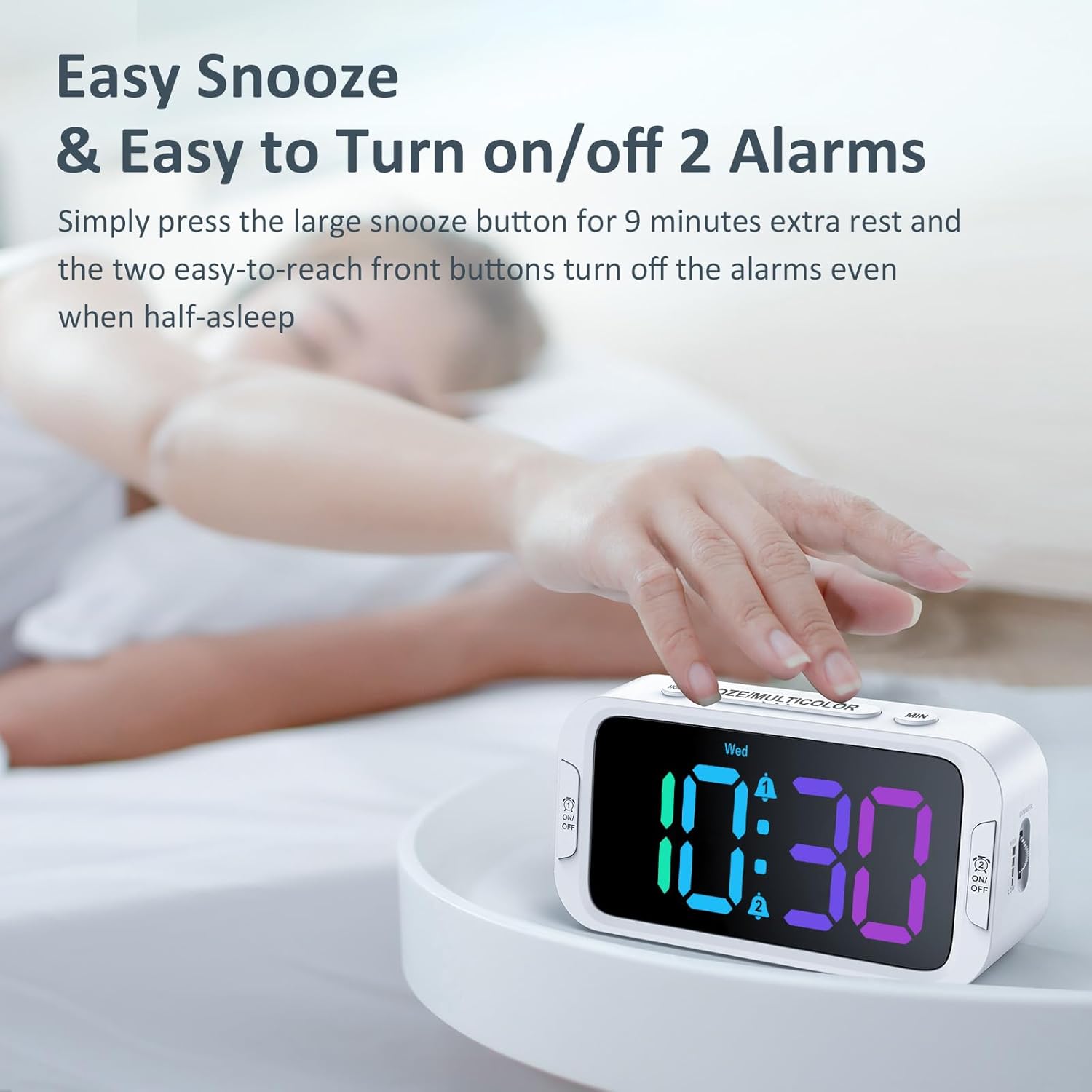 Digital Dual Alarm Clock for Bedroom: RGB Electric Clock with USB Charger for Kids Teens - Dimmable Clock with Weekday Weekend Mode for Bedside Desk