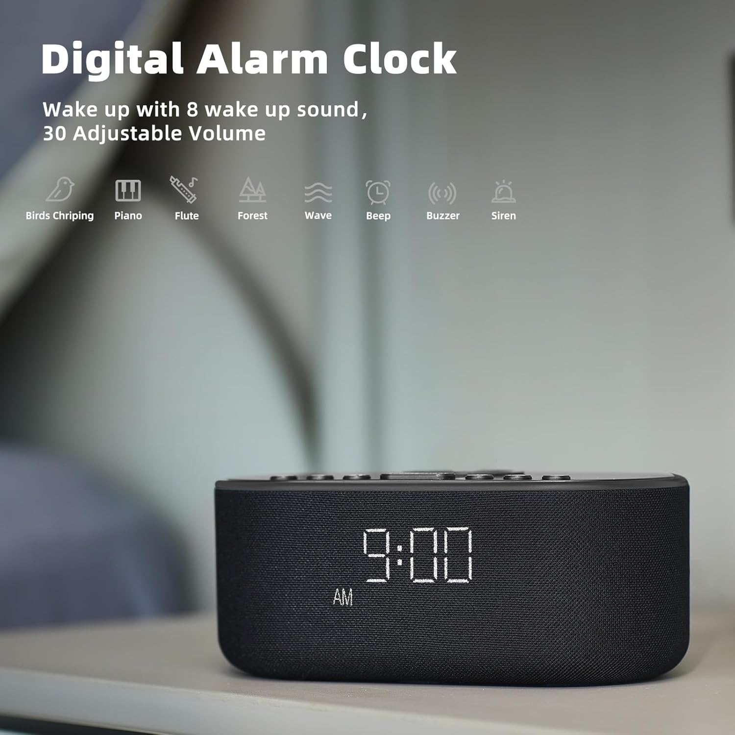 Sound Machine Alarm Clock Wireless Charger: Bluetooth 10W Stereo Sound Speaker Bedroom - White Noise Machine for Sleeping with 21 Soothing Sounds