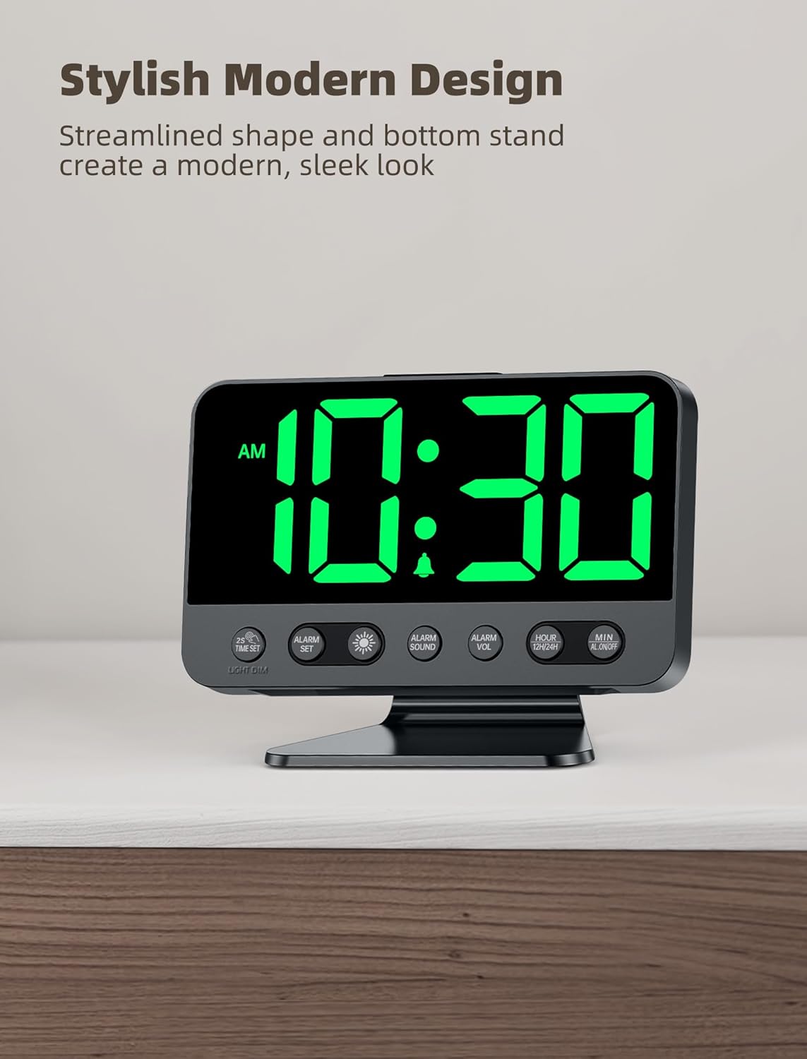 Digital Alarm Clocks for Bedrooms: Large Bold Number 5 Brightness Dimmer - Easy to Read Across The Room - 5 Alarm Sound 8 Night Light - Silver