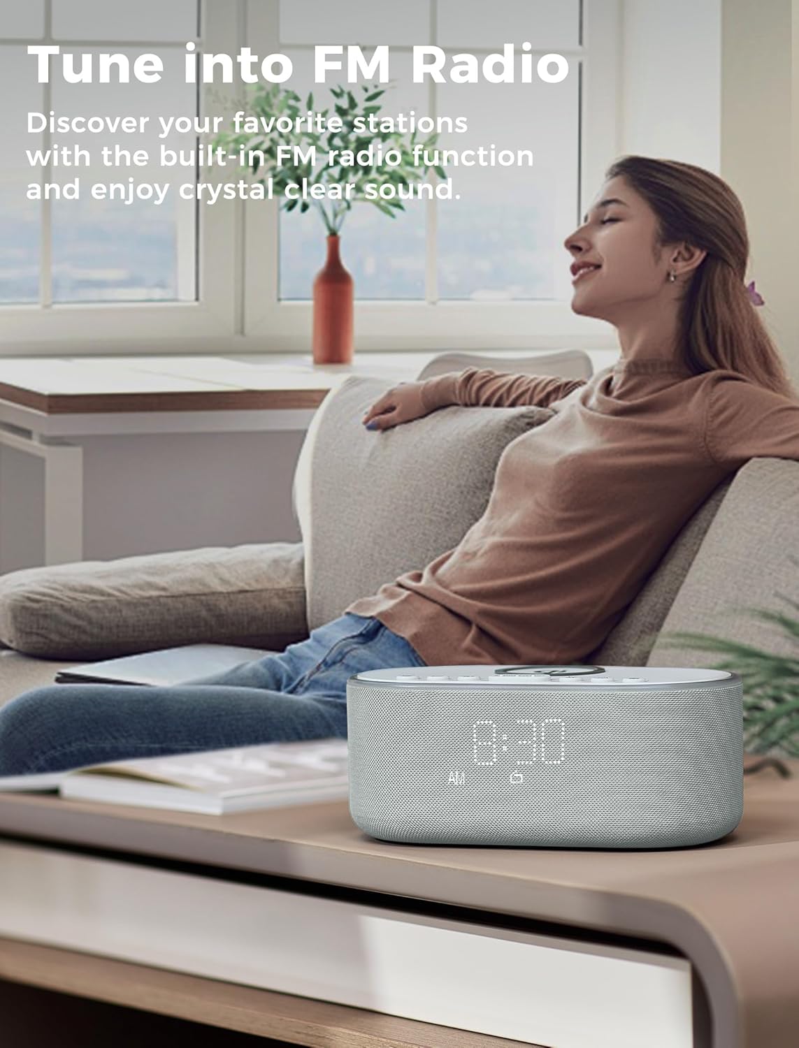 Wireless Charging Alarm Clock Radio: Qi Certified Fast Wireless Charger for iPhone Samsung - 10W Stereo Bluetooth Speaker - Dimmable Digital Clock with FM Radio for Bedroom Gray