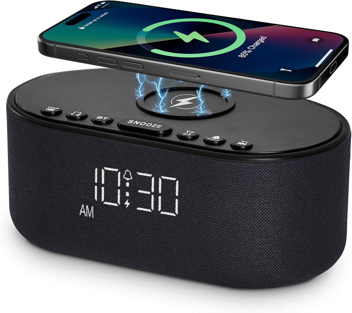 Sound Machine Alarm Clock Wireless Charger: Bluetooth 10W Stereo Sound Speaker Bedroom - White Noise Machine for Sleeping with 21 Soothing Sounds
