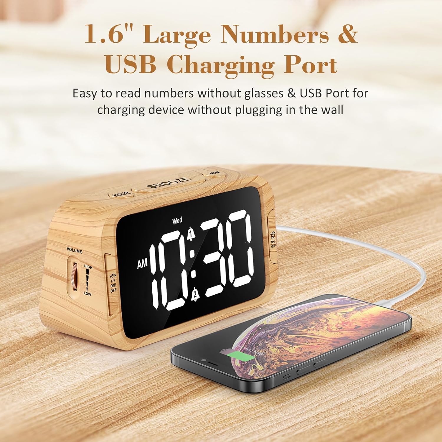 Digital Dual Alarm Clock for Bedroom: RGB Electric Clock with USB Charger for Kids Teens - Dimmable Clock with Weekday Weekend Mode for Bedside Desk
