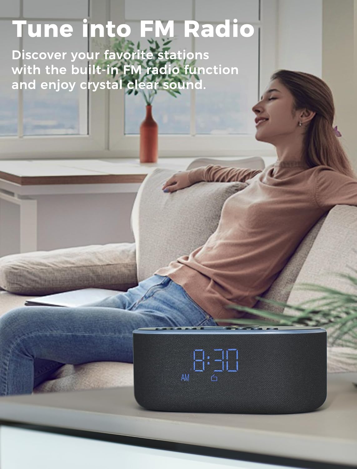 Wireless Charging Alarm Clock Radio: Qi Certified Fast Wireless Charger for iPhone Samsung - 10W Stereo Bluetooth Speaker - Dimmable Digital Clock with FM Radio for Bedroom Gray