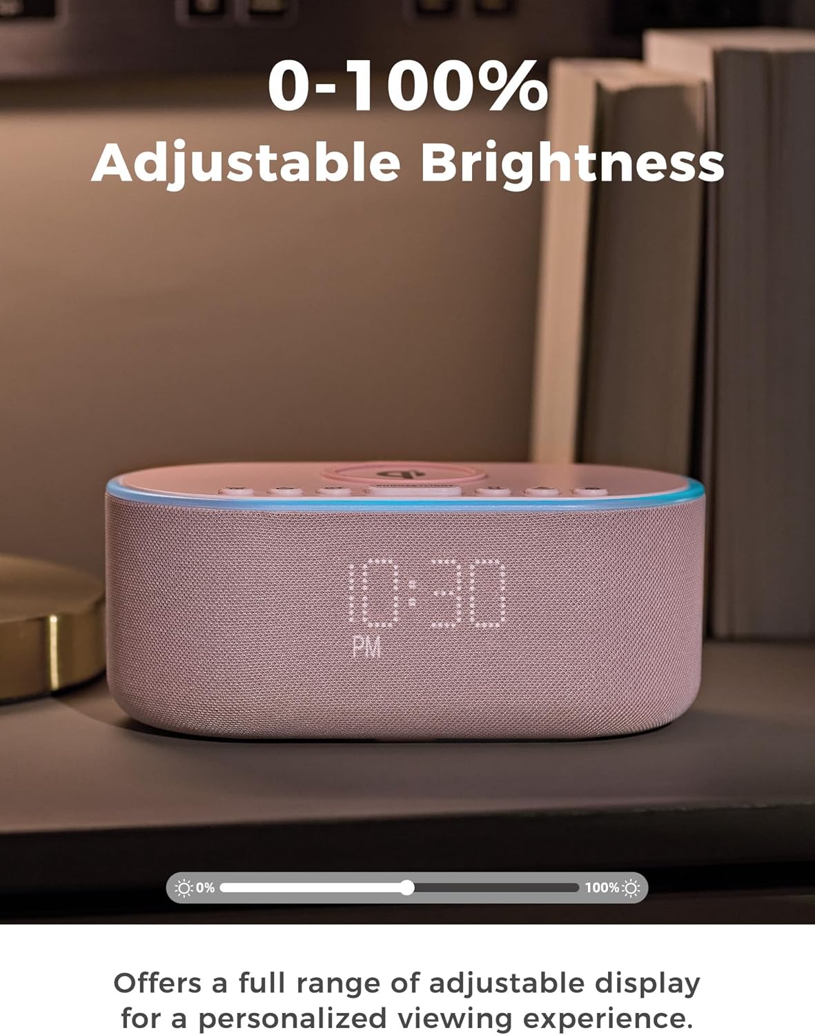 Wireless Charging Alarm Clock Radio: Qi Certified Fast Wireless Charger for iPhone Samsung - 10W Stereo Bluetooth Speaker - Dimmable Digital Clock with FM Radio for Bedroom Gray